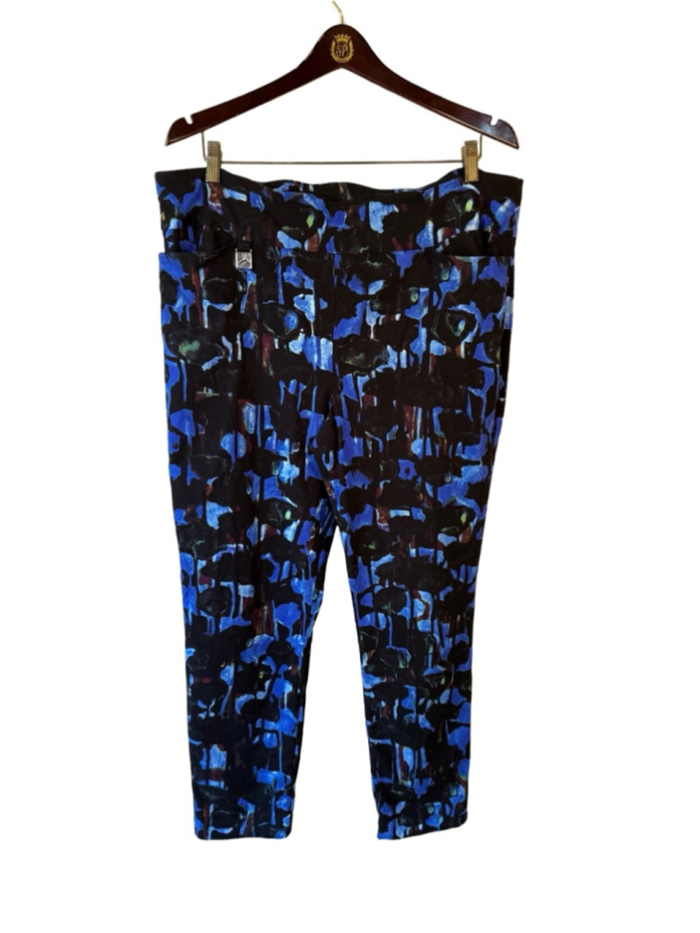 Joseph Ribkoff Black & Blue Abstract Ankle Pants Size 20 Stretch Capsule - Picture 2 of 12